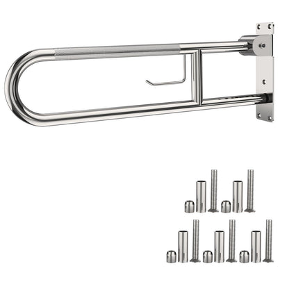 ZUEXT 24 Inch Brushed Nickel Wall to Floor Toilet Grab Bar w/Paper Holder
