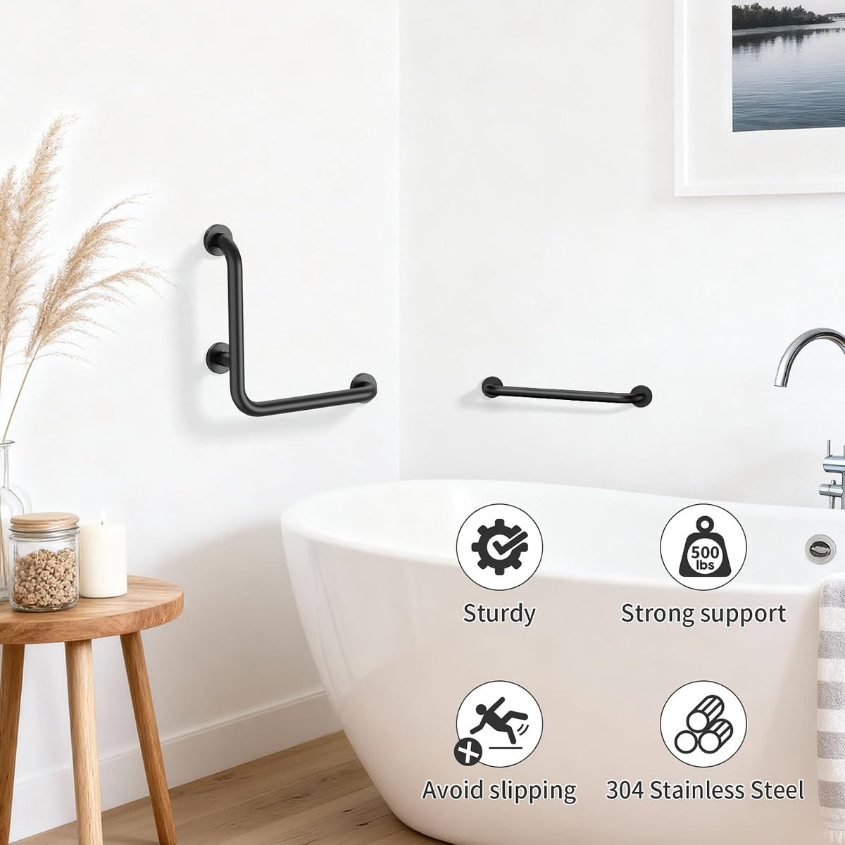 16 Inch L-Shaped Angled Grab Bar for Shower Bathroom, Matte Black
