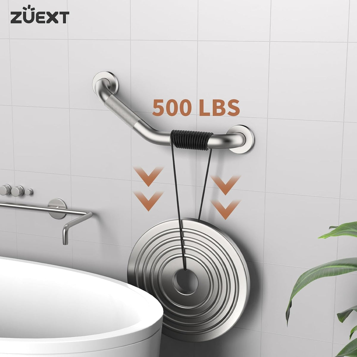 ZUEXT 2 Pack 16 Inch Angled Brushed Nickel Non Slip Knurled Shower Grab Bar