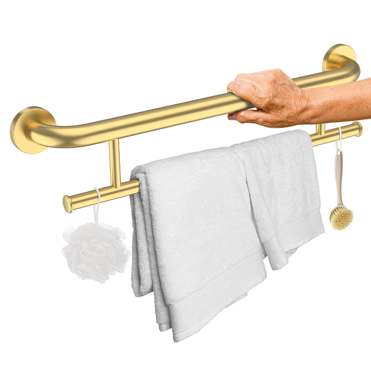 Polished Chrome Grab Bar with Towel Holder, Grab Bars for Shower 24 Inch
