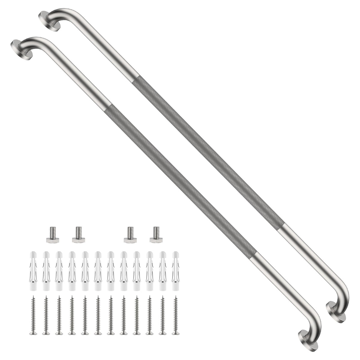 2 Pack 24 Inch Polished Chrome Anti Slip Knurled Shower Grab Bar