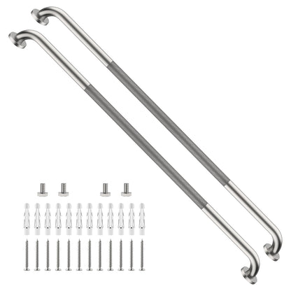 2 Pack 24 Inch Polished Chrome Anti Slip Knurled Shower Grab Bar