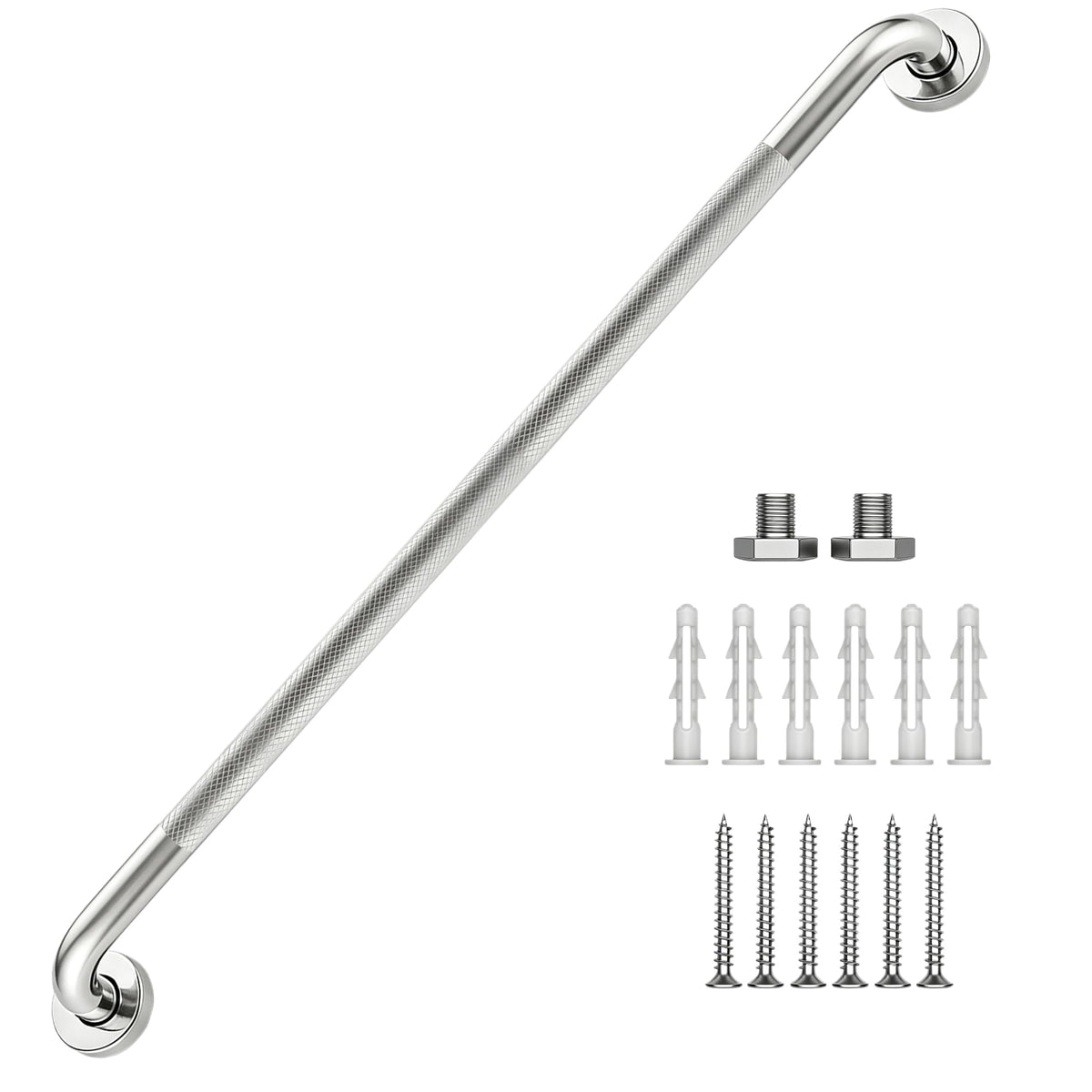 16 Inch Grab Bars 1.25" Dia,2 Pack Brushed Nickel 304 Stainless Steel Bathroom Grab Bar,Anti Slip Knurled Safety Bar,Wall Mount Handicap Grab Bars,Support Handrail for Seniors Elderly Injury