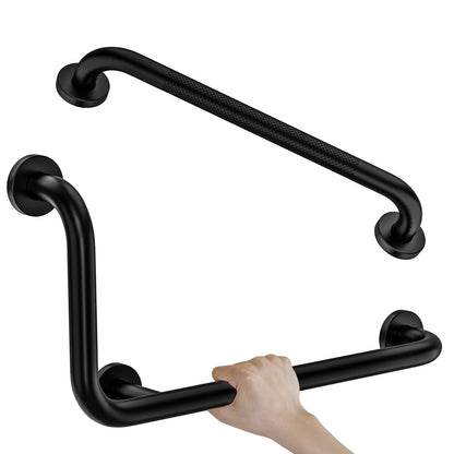 Black Angled Grab Bar 12x24 Inch, L-Shaped Grab Bar for Bathtub and Shower