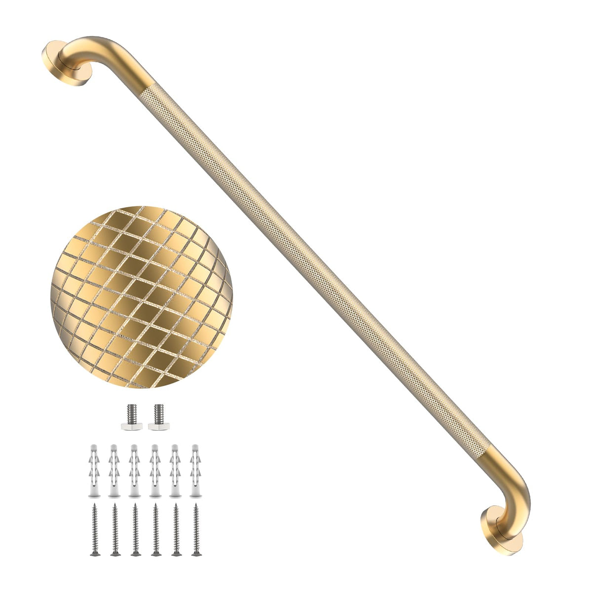 2 Pack 24 Inch Polished Chrome Anti Slip Knurled Shower Grab Bar