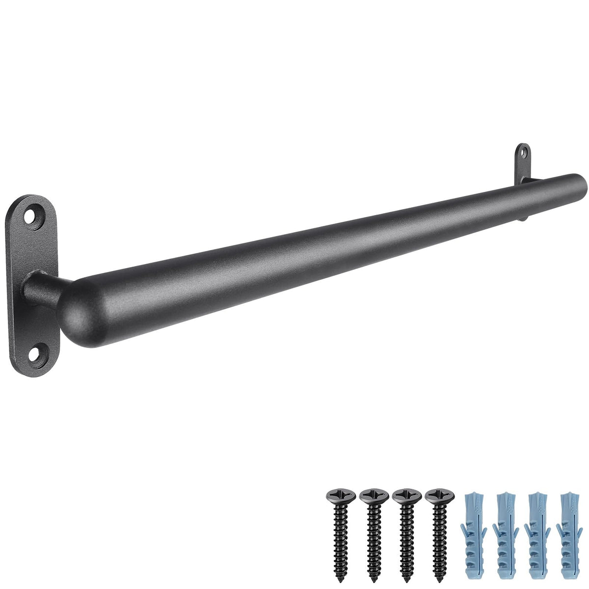 Dolibest 16 Inch Wall Mount Metal Handrail, Staircase Step Handrail, Non-Slip Safety Grab Handle, Barrier-Free Staircase Grab Bar for Elderly, Indoor & Outdoor Use, 1.3 Inch Round (Black)