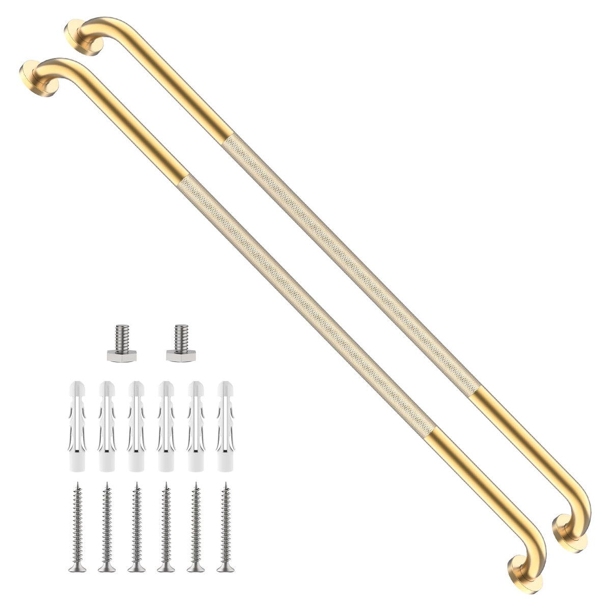 2 Pack 24 Inch Polished Chrome Anti Slip Knurled Shower Grab Bar