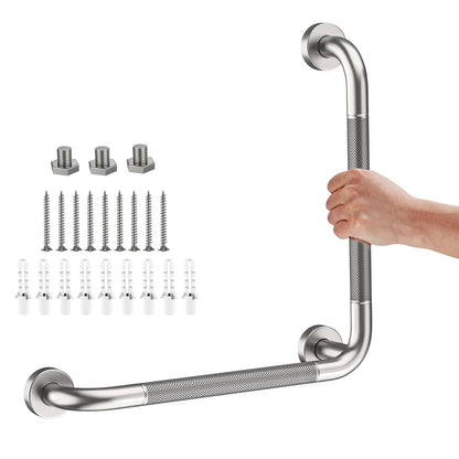 Brushed Nickel Angled Grab Bar 16x24 Inch, L-Shaped Grab Bars for Shower