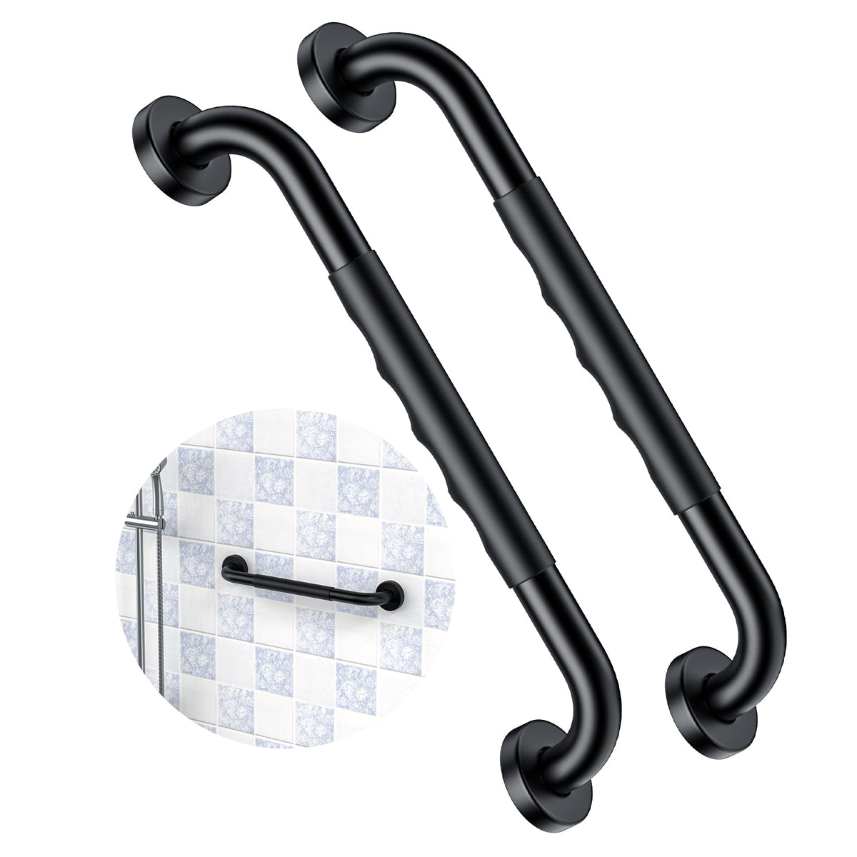 ZUEXT 2 Pack 16 Inch Chrome Anti Slip Shower Grab Bar with Knurled Grip