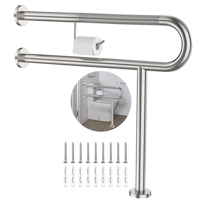 ZUEXT 24 Inch Brushed Nickel Wall to Floor Toilet Grab Bar w/Paper Holder