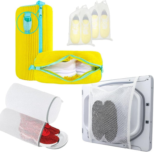 Shoe Washing Machine Bag Set, 3-in-1 Sneaker Laundry Bags with Honeycomb Mesh, Shoe Cleaning Bag for Washing Machine, Dryer Net, Dust Covers & Elastic Straps for Sneakers, Running Shoes, Socks, Bras