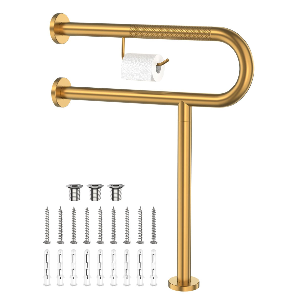 ZUEXT 24 Inch Brushed Nickel Wall to Floor Toilet Grab Bar w/Paper Holder