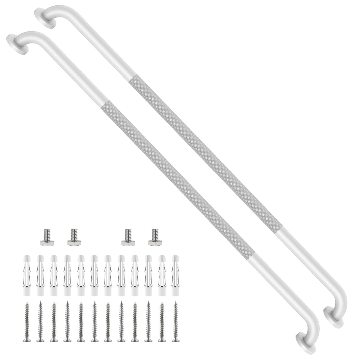 2 Pack 24 Inch Polished Chrome Anti Slip Knurled Shower Grab Bar