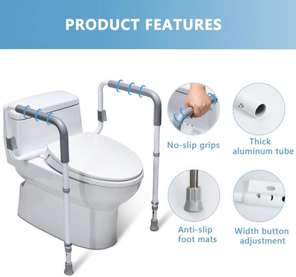 WeHwupe Toilet Safety Rail for Seniors, Height & Width Adjustable Handles