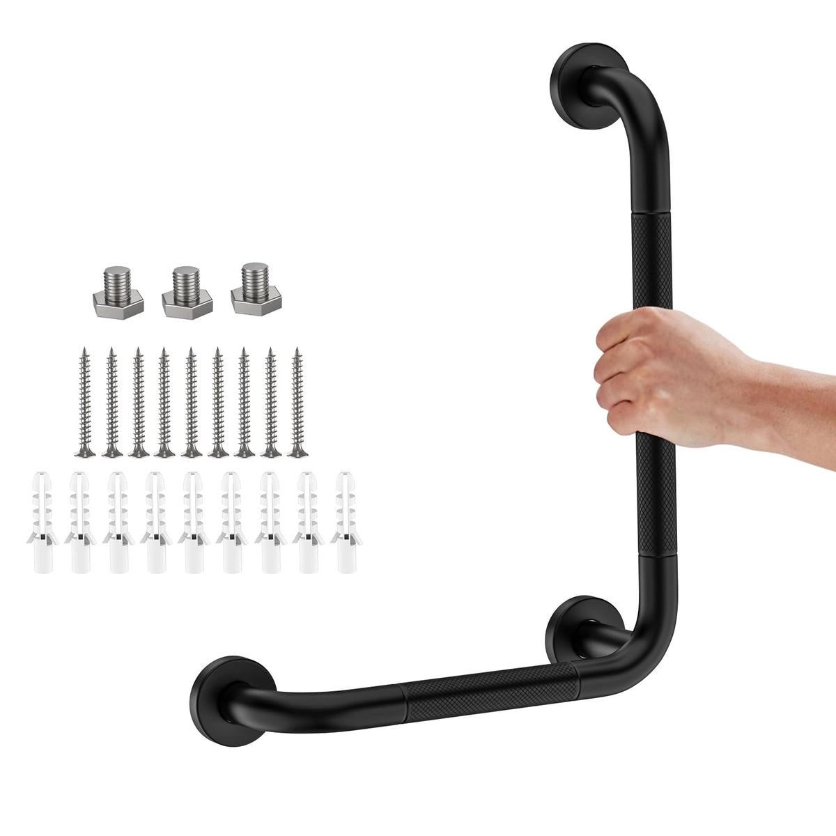 Brushed Nickel Angled Grab Bar 16x24 Inch, L-Shaped Grab Bars for Shower