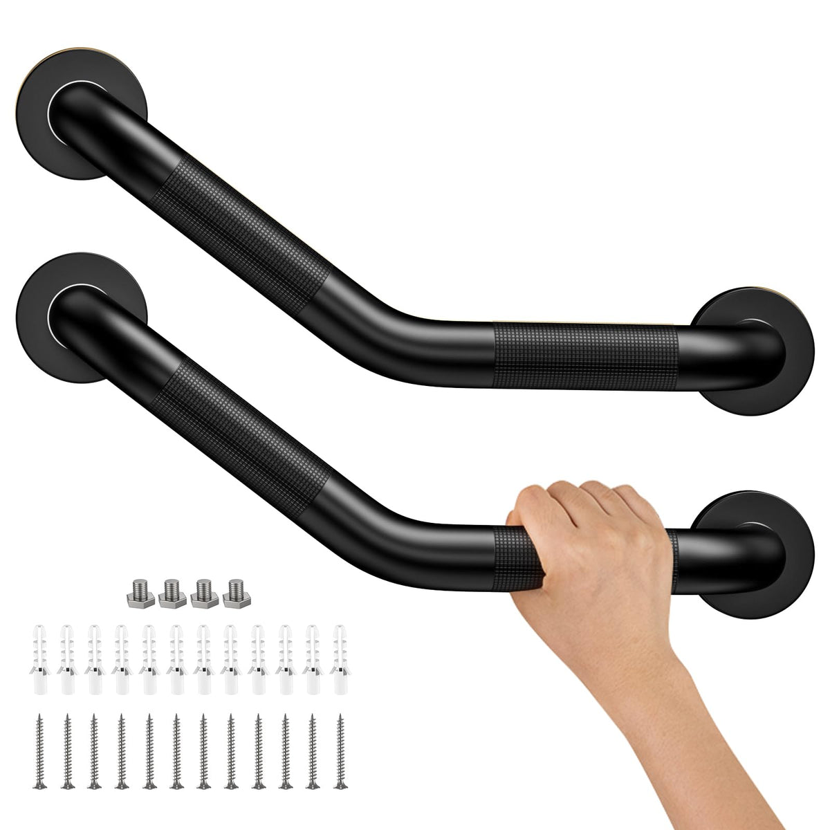 16 Inch Angled Shower Grab Bar, Munzong Brushed Nickel Bathroom Grab Bar