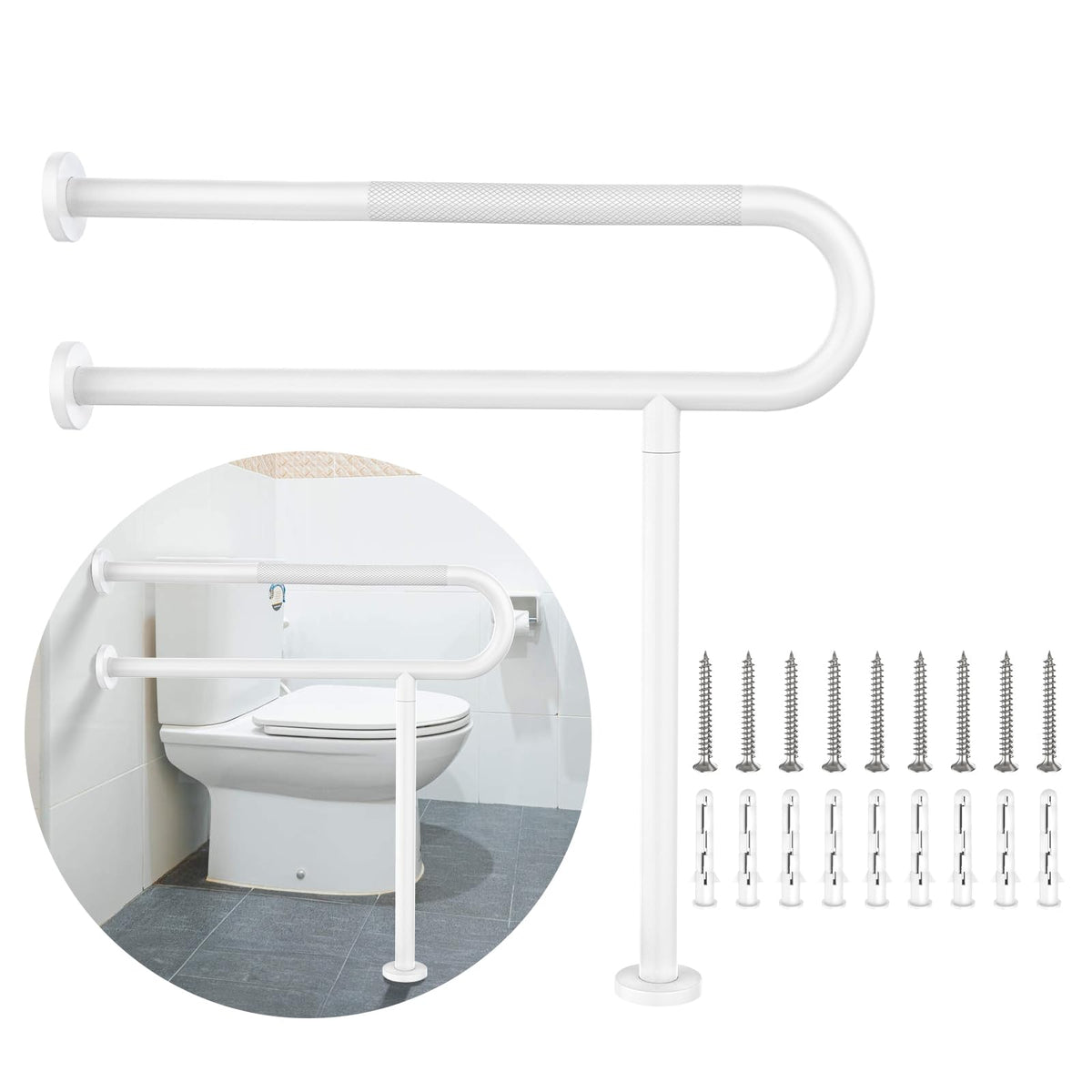 Toilet Support Rail 24x28 Inch, Munzong Anti-Slip Chrome Handicap Grab Bar