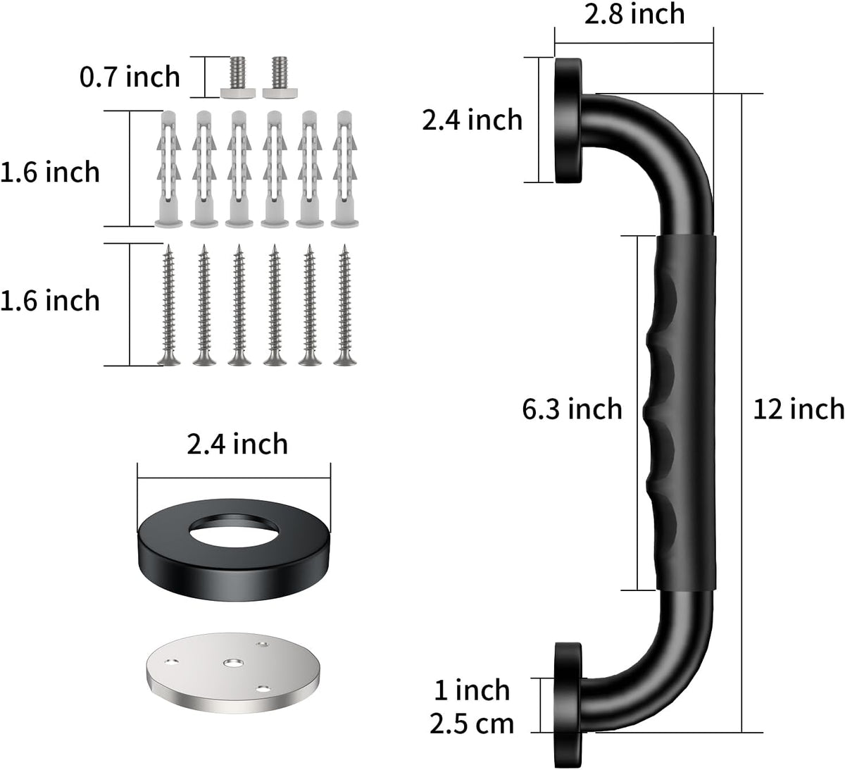 Anti-Slip Black Grab Bar 12 Inch, Grab Bar for Bathtub and Shower