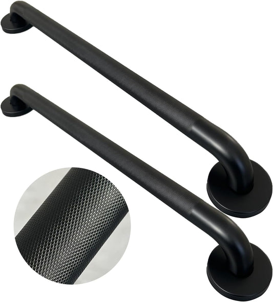 24 Inch Knurled Matte Black Grab Bar for Shower, 2 Pack