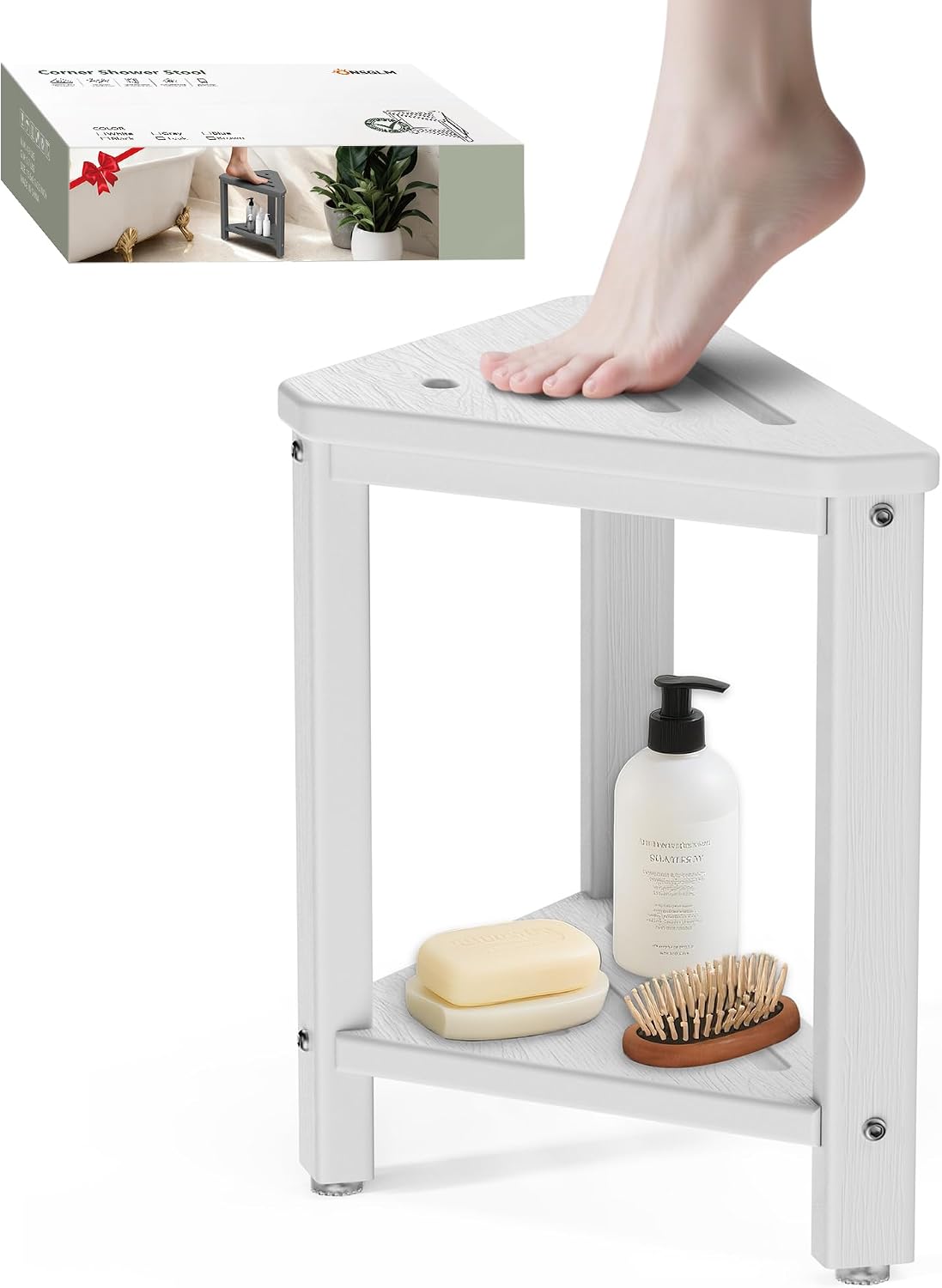 Shower Foot Rest 15in, HDPE Waterproof Shower Stool for Inside Shower,White