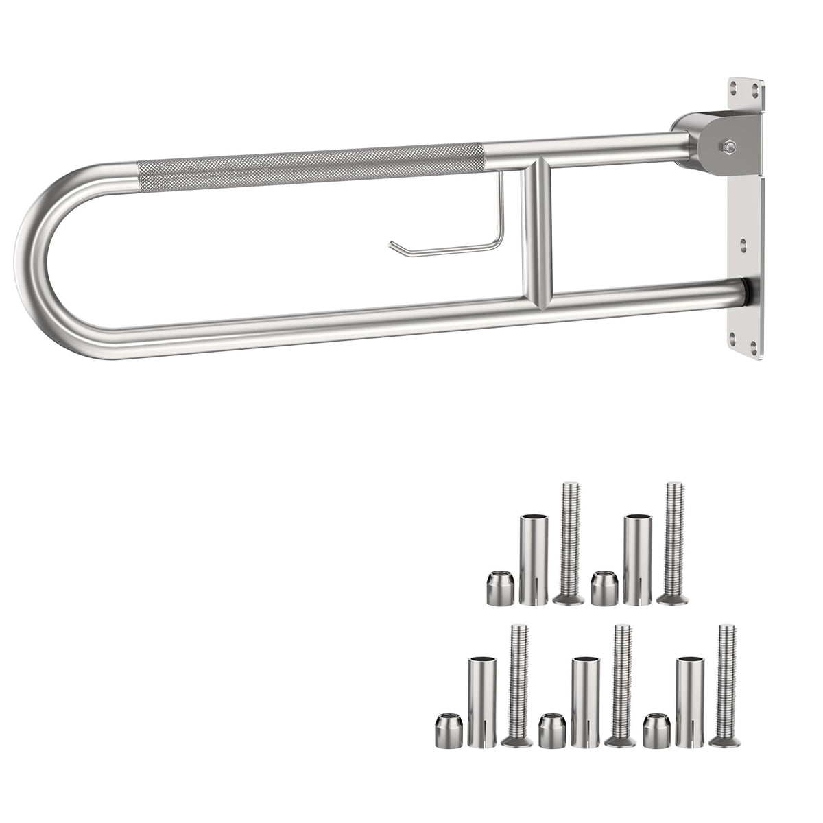ZUEXT 24 Inch Brushed Nickel Wall to Floor Toilet Grab Bar w/Paper Holder