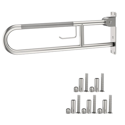 ZUEXT 24 Inch Brushed Nickel Wall to Floor Toilet Grab Bar w/Paper Holder