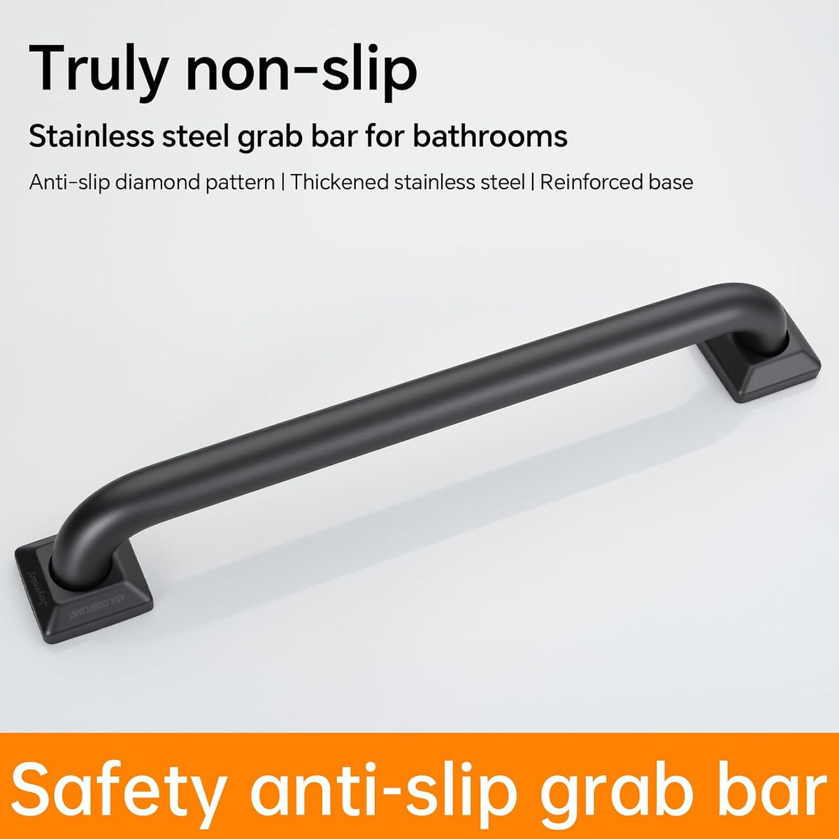 joyrain 500lb Capacity Stainless Steel Grab Bar - Heavy Duty Bathroom Safety Rail for Elderly, Anti-Slip Shower Handle, ADA Compliant (Matte Black, 12 inch)