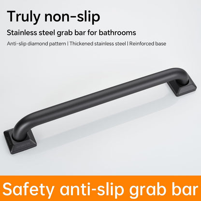 joyrain 500lb Capacity Stainless Steel Grab Bar - Heavy Duty Bathroom Safety Rail for Elderly, Anti-Slip Shower Handle, ADA Compliant (Matte Black, 12 inch)
