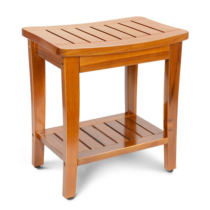 20" Premium Teak Shower Bench with Shelf & Handle, Solid Teak Shower Stool, Durable Wooden Waterproof Seat for Inside Shower, Teak Wood Bench for Bathroom, Indoor & Outdoor Use
