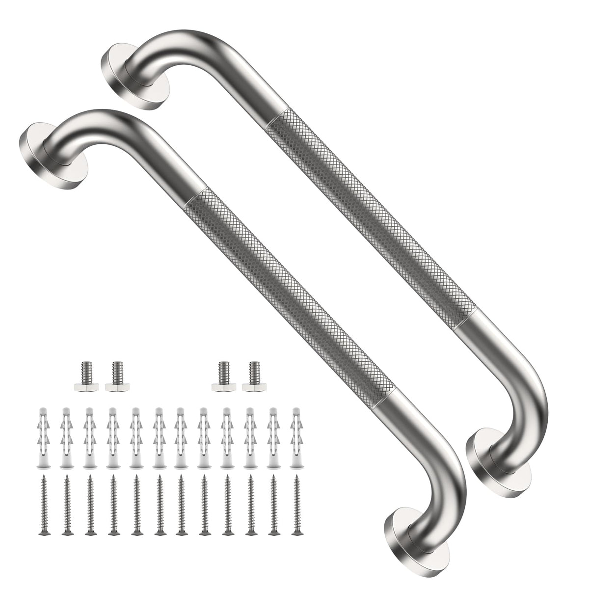 ZUEXT 2 Pack 16 Inch Chrome Anti Slip Shower Grab Bar with Knurled Grip
