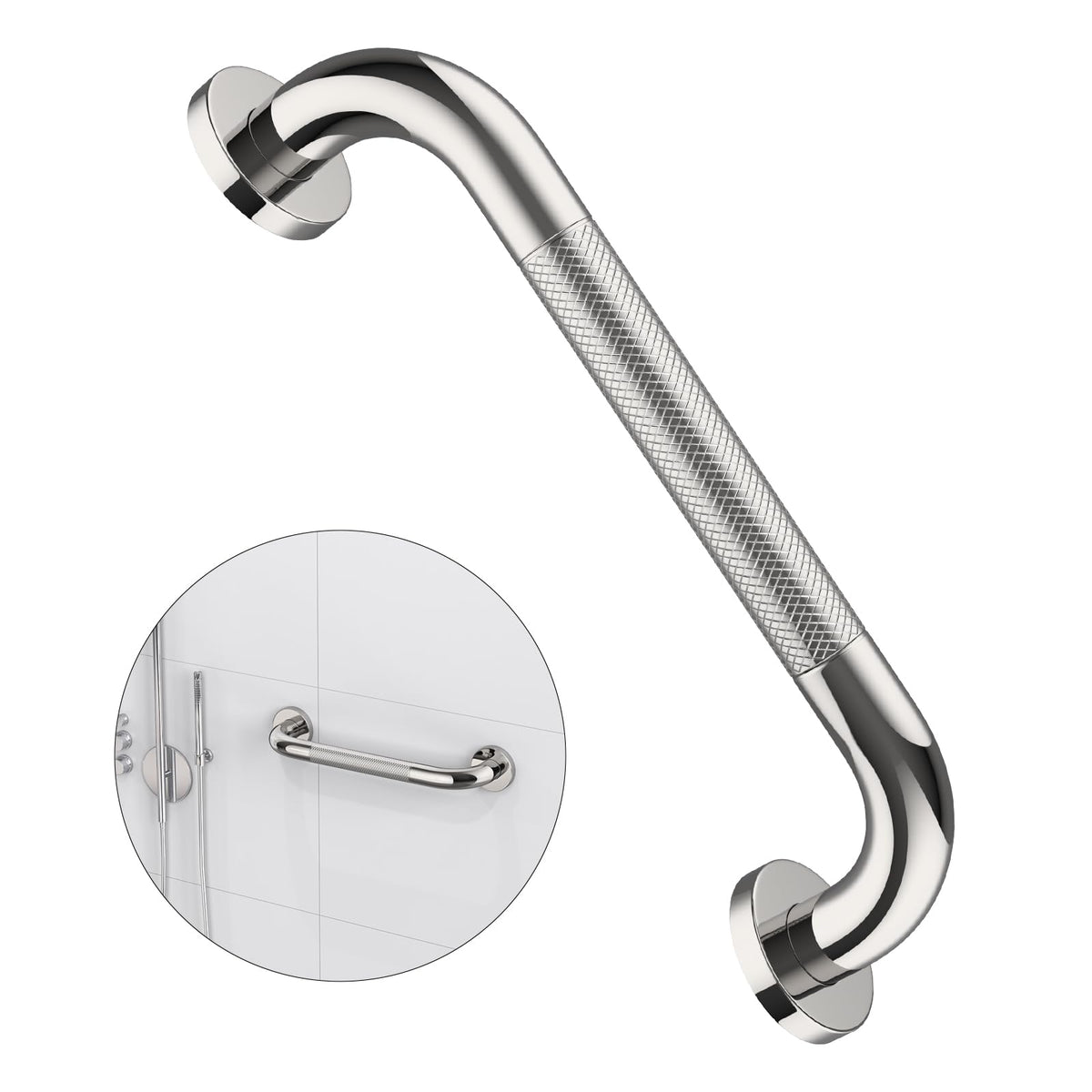 ZUEXT 2 Pack 16 Inch Chrome Anti Slip Shower Grab Bar with Knurled Grip