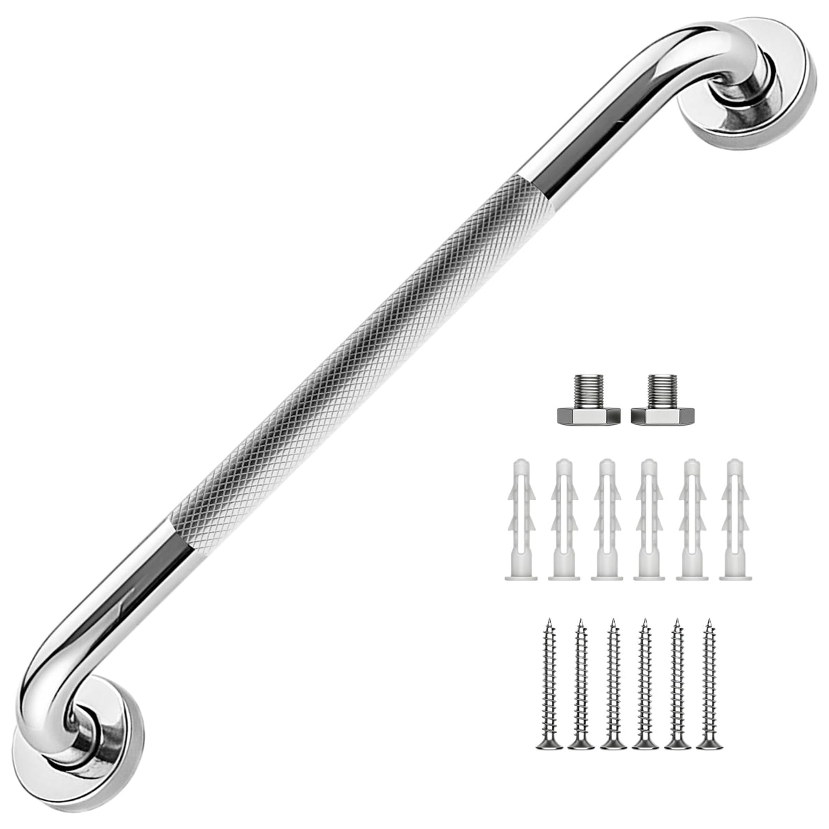 16 Inch Grab Bars 1.25" Dia,2 Pack Brushed Nickel 304 Stainless Steel Bathroom Grab Bar,Anti Slip Knurled Safety Bar,Wall Mount Handicap Grab Bars,Support Handrail for Seniors Elderly Injury