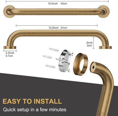 FANHAO 2 Pack Shower Grab Bar, 16 Inch Stainless Steel Bathroom Grab Bar with Anti-Slip Knurled Grip, Heavy Duty Shower Handle Bath Handle, Safety Bars for Elderly Handicapped (Champagne Bronze)