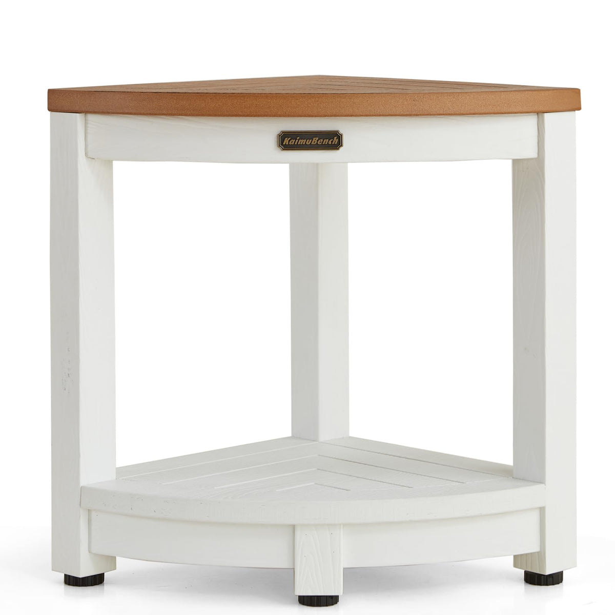 KaimuBench Corner Shower Stool for Inside Shower Waterproof, Poly Lumber Bathroom Shower Corner Bench Seat, Plastic Shower Chair Seat, Shower Shaving Foot Rest with Adjustable Feet, Non-Slip, White