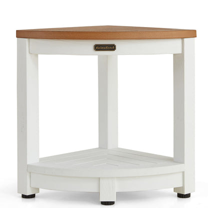 KaimuBench Corner Shower Stool for Inside Shower Waterproof, Poly Lumber Bathroom Shower Corner Bench Seat, Plastic Shower Chair Seat, Shower Shaving Foot Rest with Adjustable Feet, Non-Slip, White