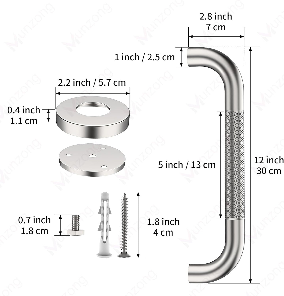 12 Inch Anti Slip Grab Bars for Wall, Munzong Stainless Steel Shower Bars