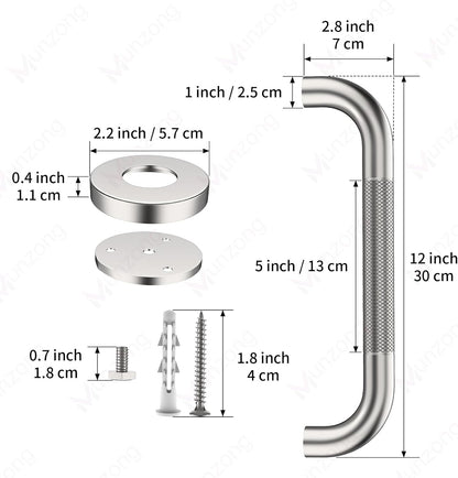 12 Inch Anti Slip Grab Bars for Wall, Munzong Stainless Steel Shower Bars