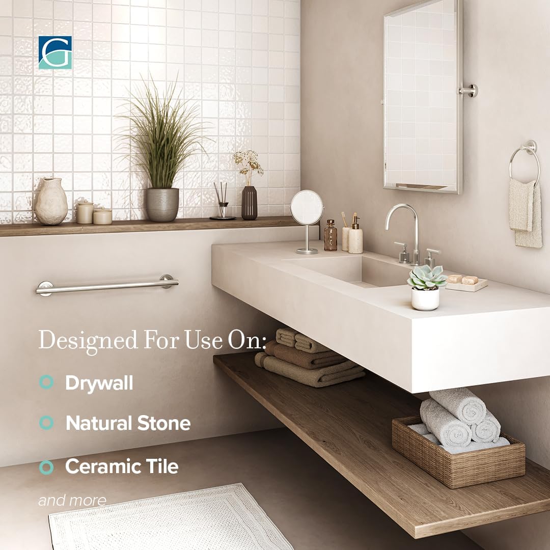 Gatco 950 Elevate Shower Grab Bar, 12 Inch, ADA Compliant, Satin Nickel, Wall Mounted Bathroom Handrail
