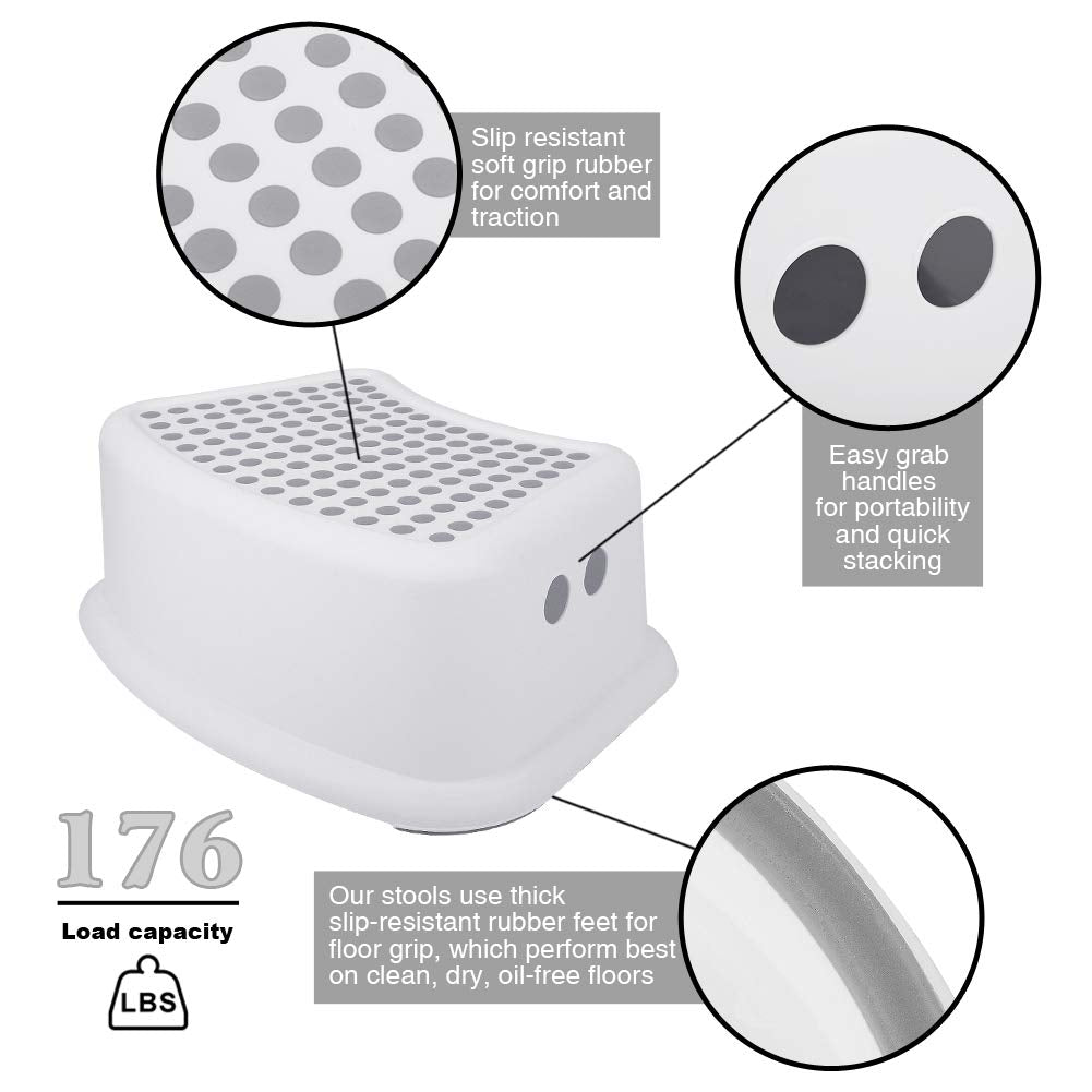 Step Stool for Kids (2 Pack), Toddlers Stool for Potty Training, Bathroom, Kitchen, Bedroom, Toy Room and Living Room. Toilet Stools with Soft Anti-Slip Grips for Safety, Stackable (Grey)
