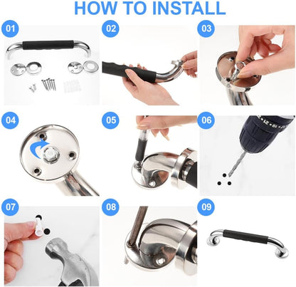 2 Pack Grab Bar Rail Anti-Slip Bathroom Shower Grab Bars for Seniors Elderly Wall 16Inch Stainless Steel Safety Handicap Handle Bath Bathtub Toilet Rail