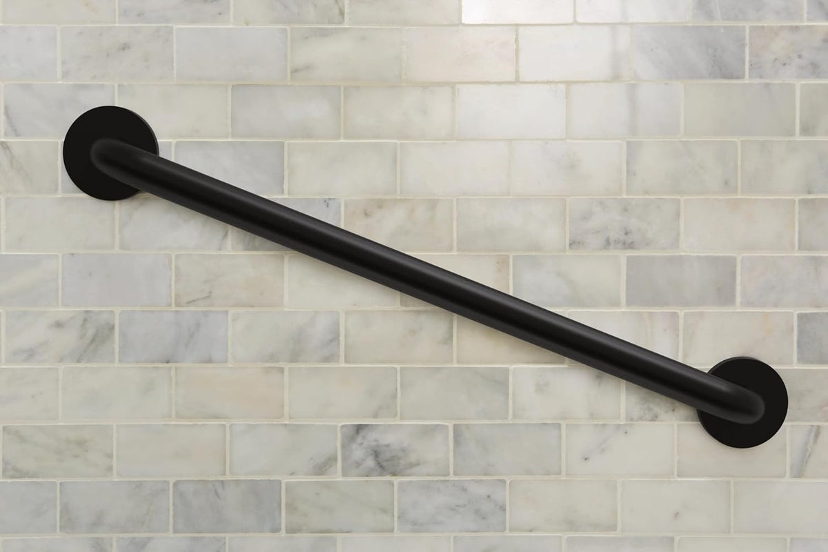 Moen Matte Black 24-Inch Bathroom Safety Grab Bar with Concealed Screws for Elderly Shower Support, R8724BL