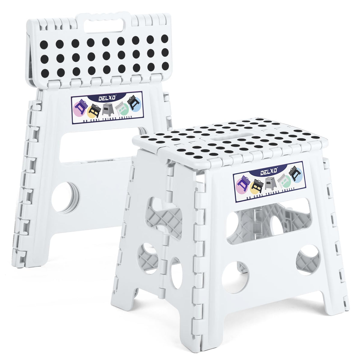 Delxo Folding Step Stool 13 Inch,300 Lbs Step Stool for Adults Black