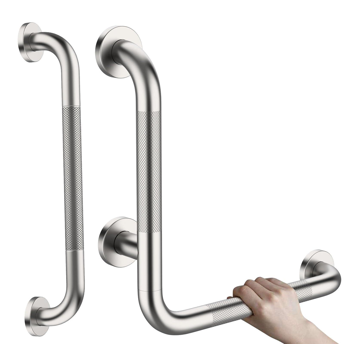 16 Inch L-Shaped Angled Grab Bar for Shower Bathroom, Matte Black