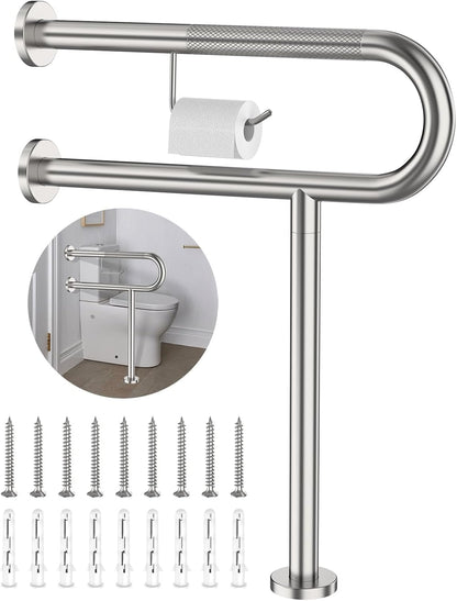 ZUEXT 24 Inch Brushed Nickel Wall to Floor Toilet Grab Bar w/Paper Holder