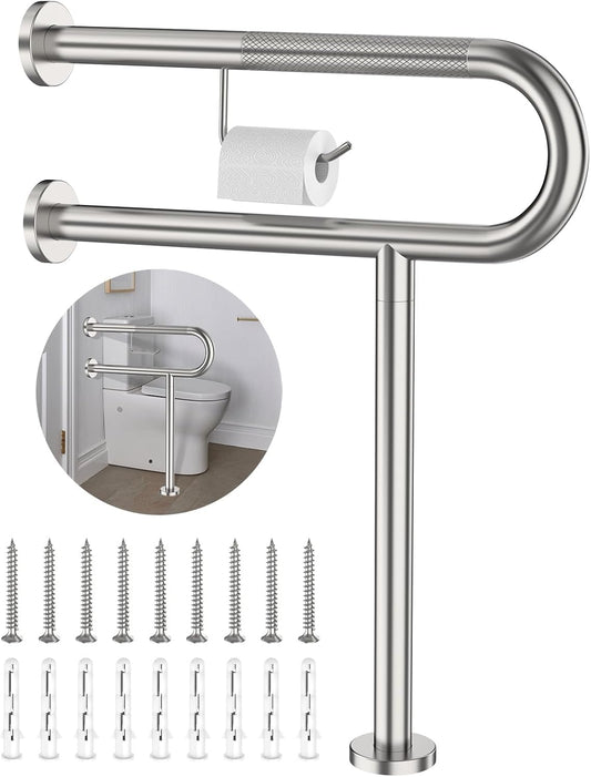 ZUEXT 24 Inch Brushed Nickel Wall to Floor Toilet Grab Bar w/Paper Holder