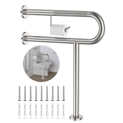 ZUEXT 24 Inch Brushed Nickel Wall to Floor Toilet Grab Bar w/Paper Holder