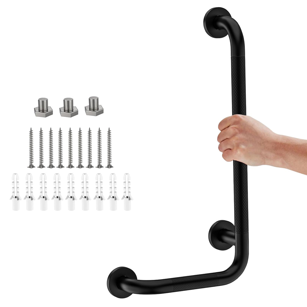 Brushed Nickel Angled Grab Bar 16x24 Inch, L-Shaped Grab Bars for Shower