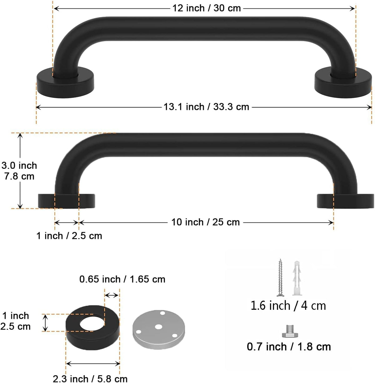 Safety Grab Bar 12 Inch, Wall Mounted Handicap Bars