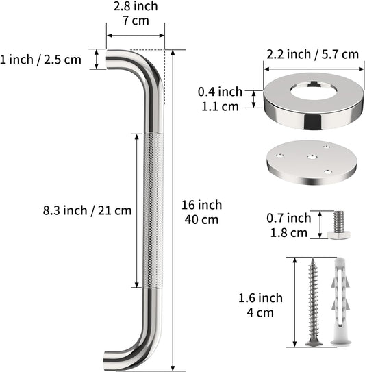 ZUEXT 16 Inch Chrome Safety Grab Bar for Bathroom Shower, Stainless Steel