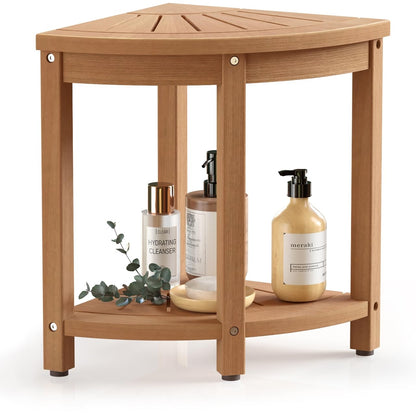 Waterproof HIPS Corner Shower Stool for Inside Shower, 17.2"H, White